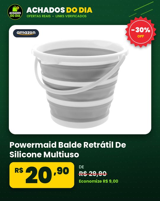 Powermaid Balde Retrátil De Silicone Multiuso - Com Alça Dobrável - 10 Litros