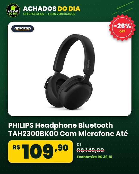 PHILIPS Headphone Bluetooth TAH2300BK00 Com Microfone Até 55 horas de bateria Design Over-ear Dobrável Preto