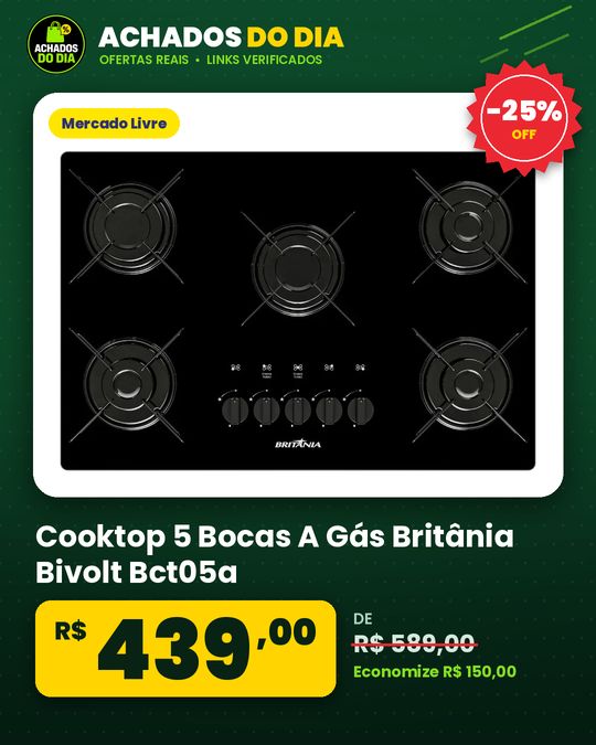 Cooktop 5 Bocas A Gás Britânia Bivolt Bct05a