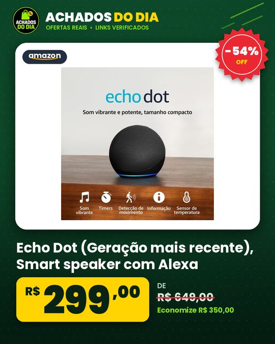Echo Dot (Geração mais recente), Smart speaker com Alexa, som vibrante e potente, Wi-Fi e Bluetooth, Cor Preta