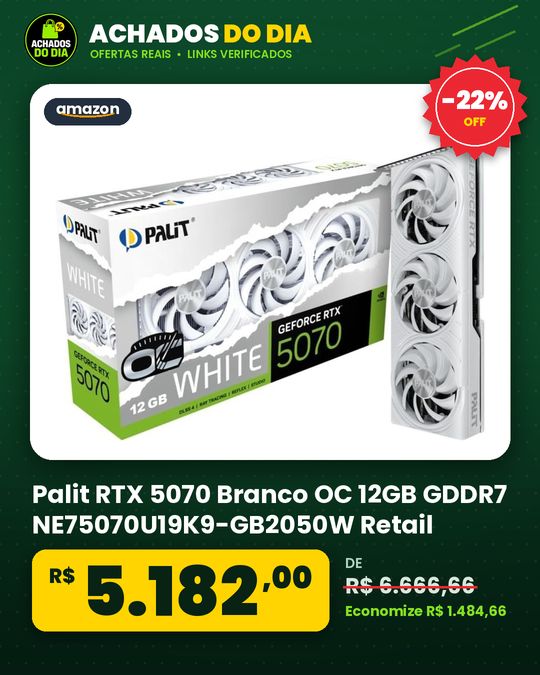 Palit RTX 5070 Branco OC 12GB GDDR7 NE75070U19K9-GB2050W Retail