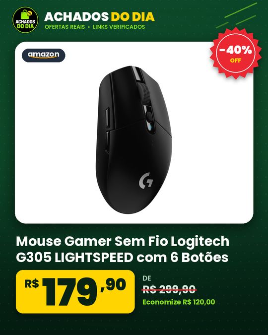 Mouse Gamer Sem Fio Logitech G305 LIGHTSPEED com 6 Botões Programáveis e Até 12.000 DPI