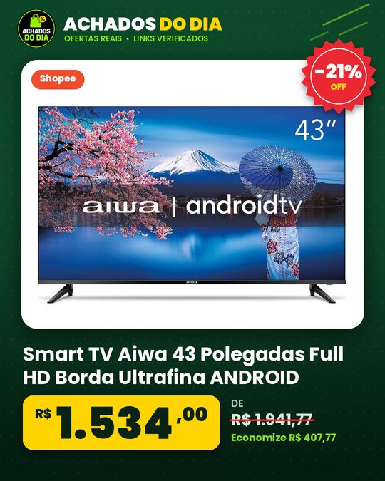 Smart TV Aiwa 43 Polegadas Full HD Borda Ultrafina ANDROID AWS-TV-43-BL-02-A Bivolt