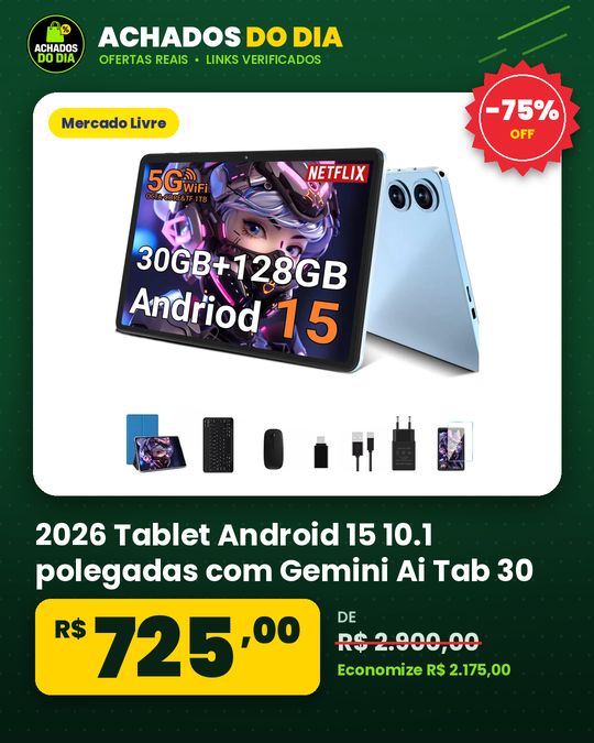 2026 Tablet Android 15 10.1 polegadas com Gemini Ai Tab 30 GB RAM+128 GB ROM (2TB TF max) 5G2.4G Wi-Fi,Face ID,Octa-Co
