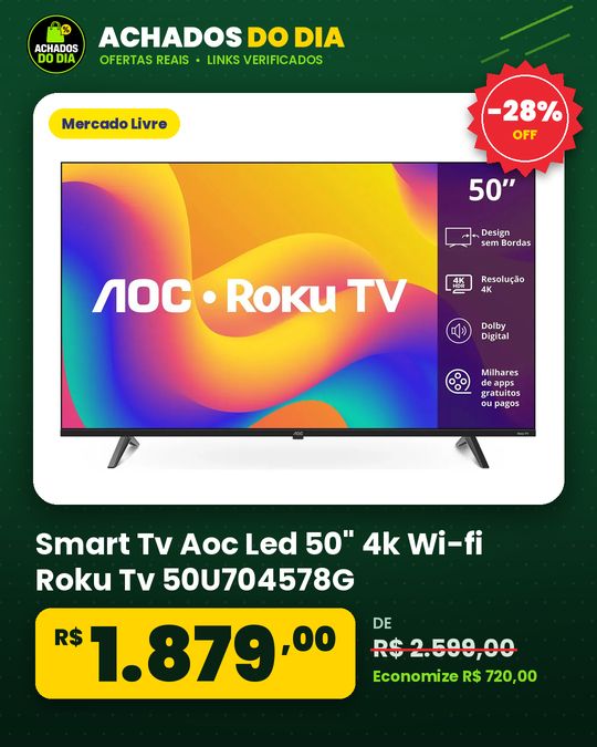 Smart Tv Aoc Led 50" 4k Wi-fi Roku Tv 50U704578G