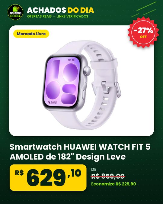 Smartwatch HUAWEI WATCH FIT 5 AMOLED de 182" Design Leve Mini Treino Bateria com Até 10 Dias 64 GB