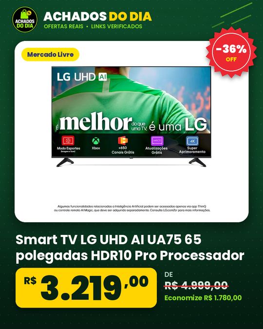 Smart TV LG UHD AI UA75 65 polegadas HDR10 Pro Processador 7 AI Ger8 webOS 25