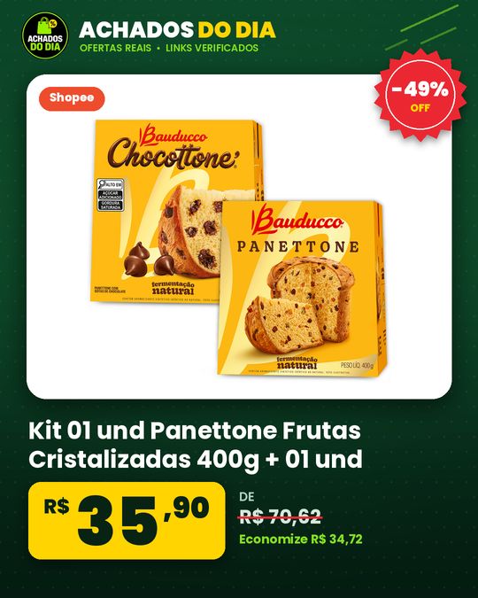 Kit 01 und Panettone Frutas Cristalizadas 400g + 01 und Chocottone 400g Bauducco
