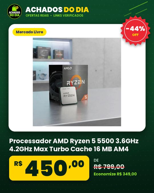 Processador AMD Ryzen 5 5500 3.6GHz 4.2GHz Max Turbo Cache 16 MB AM4