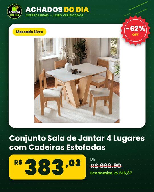 Conjunto Sala de Jantar 4 Lugares com Cadeiras Estofadas Mesa Com Tampo Retangular Semelhante Vidro Base V