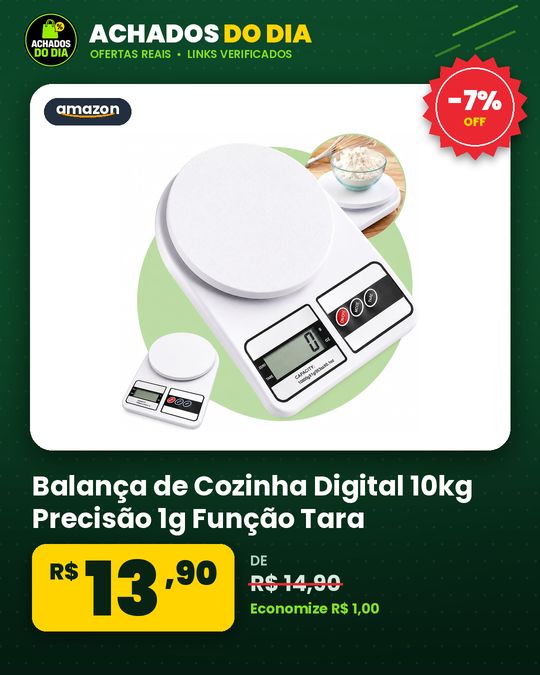 Balança de Cozinha Digital 10kg Precisão 1g Função Tara, Display LCD, Múltiplas Unidades
