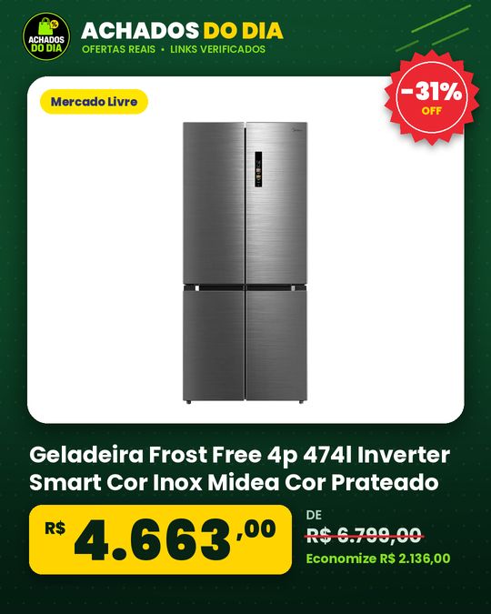 Geladeira Frost Free 4p 474l Inverter Smart Cor Inox Midea Cor Prateado