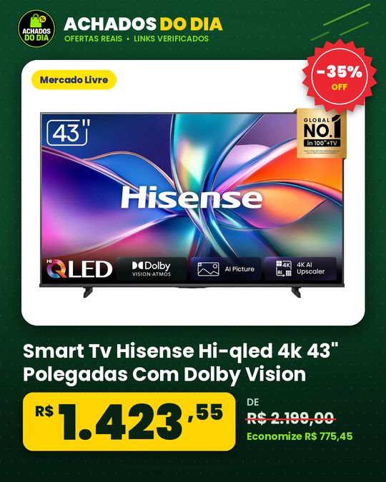 Smart Tv Hisense Hi-qled 4k 43" Polegadas Com Dolby Vision, Dolby Gaming E Compatibilidade Alexa- 43q6qvv