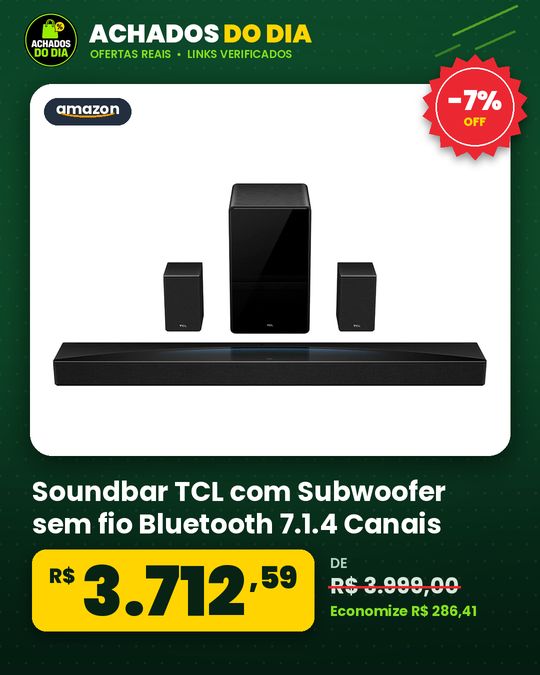 Soundbar TCL com Subwoofer sem fio Bluetooth 7.1.4 Canais 860W RMS HDMI ARC Q85 Pro