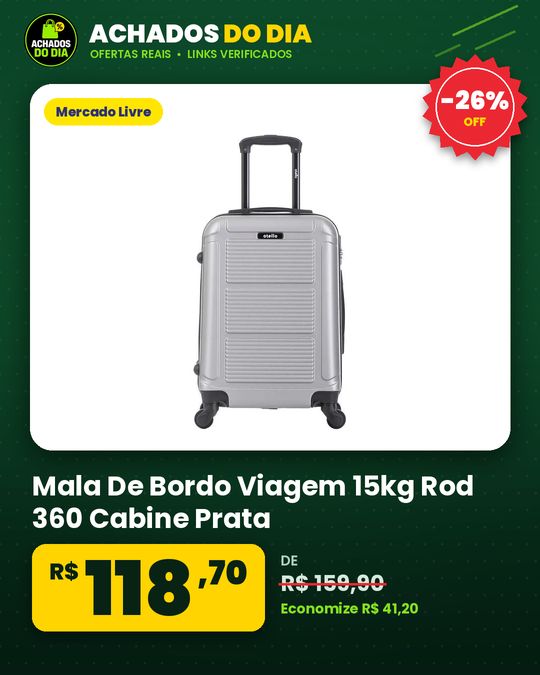 Mala De Bordo Viagem 15kg Rod 360 Cabine Prata