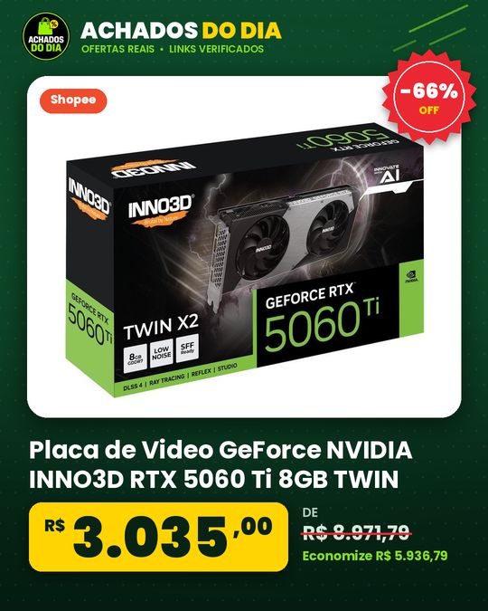 Placa de Video GeForce NVIDIA INNO3D RTX 5060 Ti 8GB TWIN X2 GDDR7 N506T2-08D7-193075N