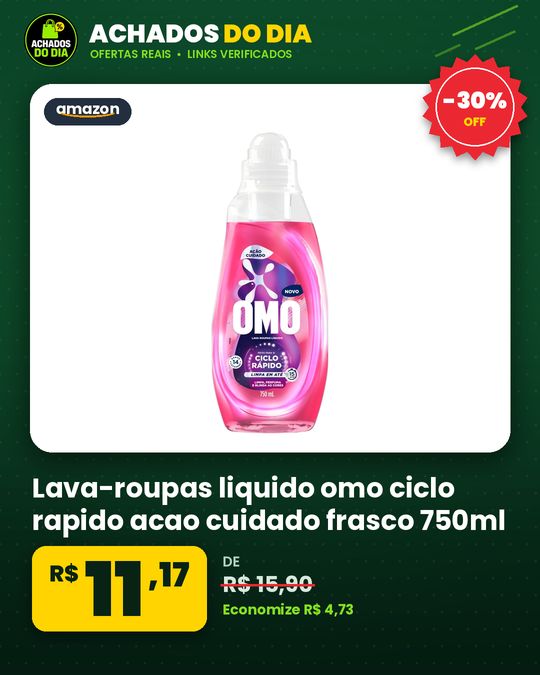 Lava-roupas liquido omo ciclo rapido acao cuidado frasco 750ml