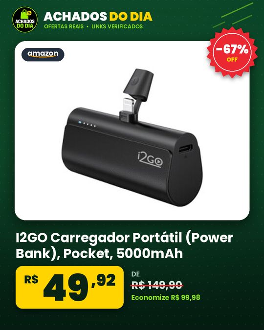 I2GO, Carregador Portátil (Power Bank), Pocket, 5000mAh, Não Necessita Cabos, Modelo Lightning