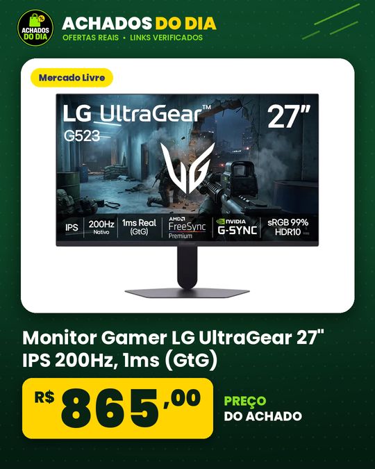 Monitor Gamer LG UltraGear 27" IPS 200Hz, 1ms (GtG), Full HD (1920x1080), HDR10, NVIDIA G-SYNC AMD