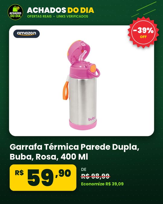 Garrafa Térmica Parede Dupla, Buba, Rosa, 400 Ml