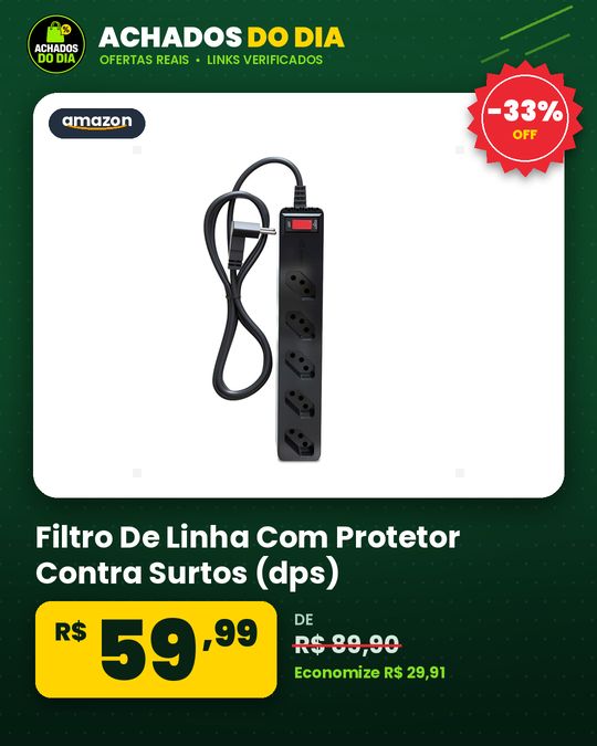 Filtro De Linha Com Protetor Contra Surtos (dps), 127220 Volts, 10 Amperes, 5 Tomadas, 3 Pinos