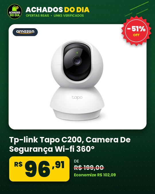 Tp-link Tapo C200, Camera De Segurança Wi-fi 360º, 1080p Full Hd, Visão Noturna, Audio De Duas Vias