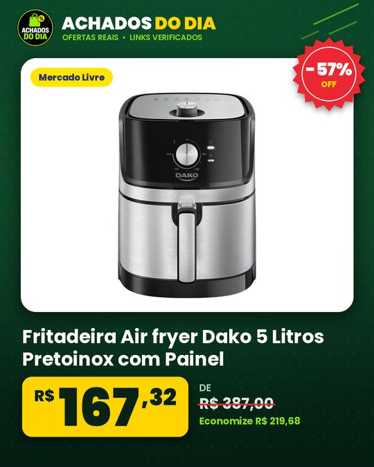 Fritadeira Air fryer Dako 5 Litros Pretoinox com Painel Digital e Potência de 1700W
