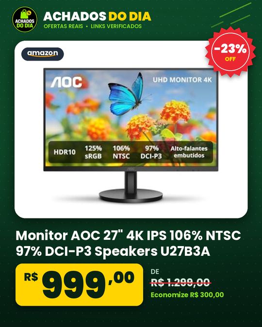 Monitor AOC 27" 4K IPS 106% NTSC 97% DCI-P3 Speakers U27B3A