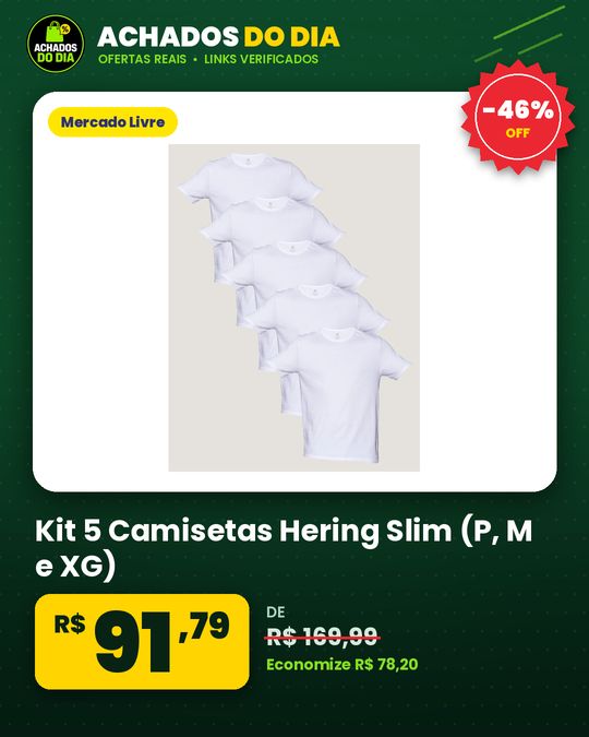 Kit 5 Camisetas Hering Slim (P, M e XG)