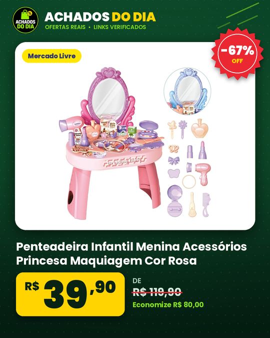 Penteadeira Infantil Menina Acessórios Princesa Maquiagem Cor Rosa