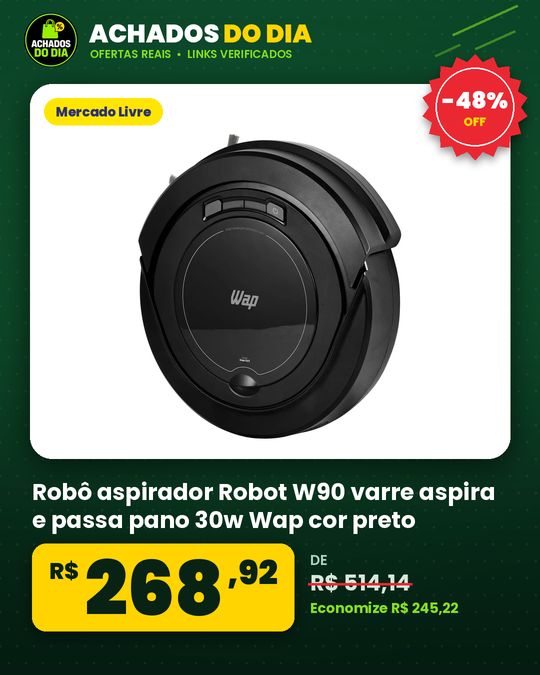 Robô aspirador Robot W90 varre aspira e passa pano 30w Wap cor preto