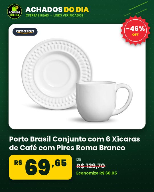 Porto Brasil Conjunto com 6 Xícaras de Café com Pires Roma Branco