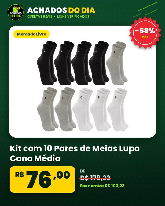 Kit com 10 Pares de Meias Lupo Cano Médio