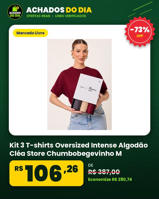 Kit 3 T-shirts Oversized Intense Algodão Cléa Store Chumbobegevinho M