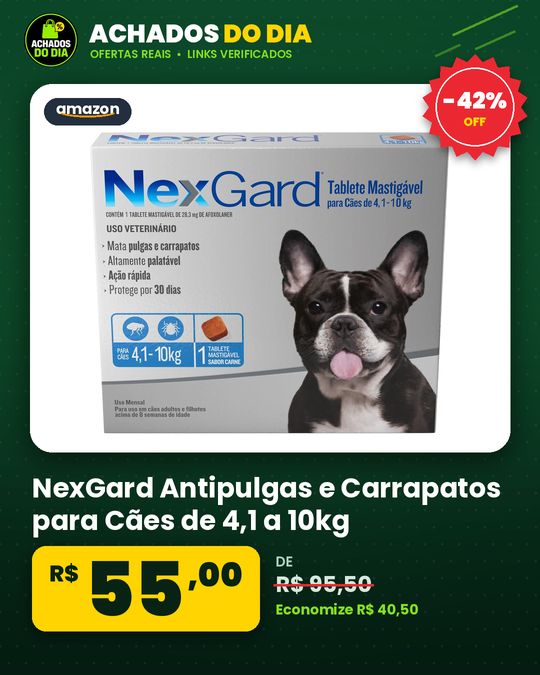 NexGard Antipulgas e Carrapatos para Cães de 4,1 a 10kg, 1 tablete