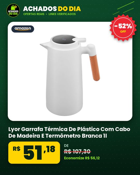 Lyor Garrafa Térmica De Plástico Com Cabo De Madeira E Termômetro Branca 1l, Utensílios De Cozinha, Mesa Posta