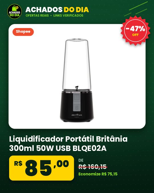 Liquidificador Portátil Britânia 300ml 50W USB BLQE02A