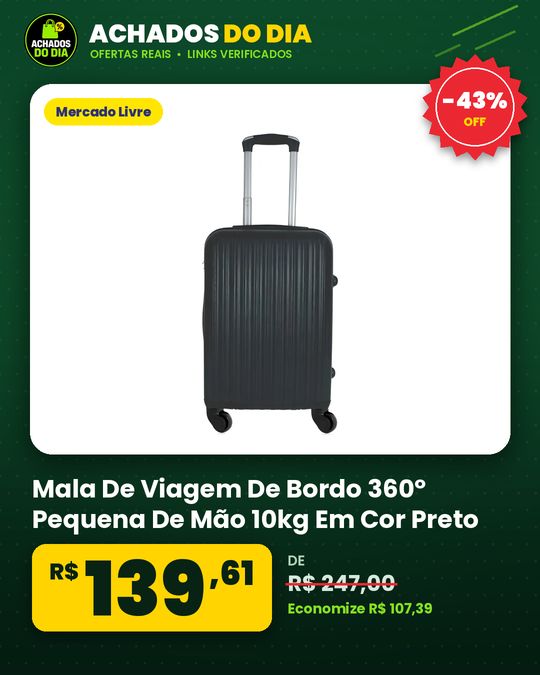 Mala De Viagem De Bordo 360º Pequena De Mão 10kg Em Cor Preto