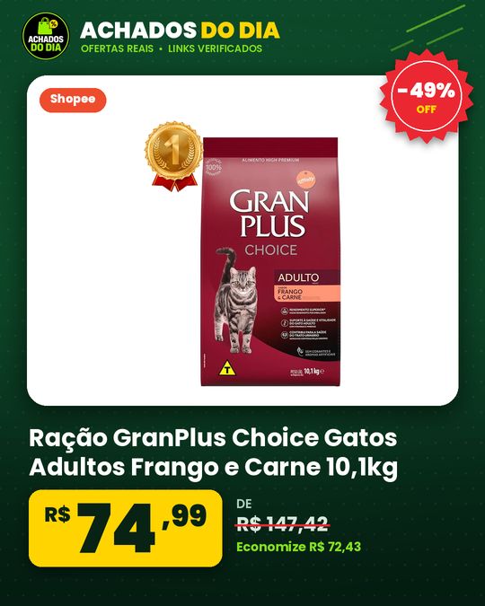 Ração GranPlus Choice Gatos Adultos Frango e Carne 10,1kg