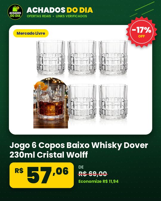 Jogo 6 Copos Baixo Whisky Dover 230ml Cristal Wolff