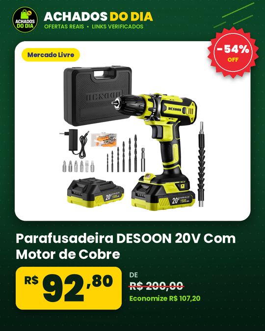 Parafusadeira DESOON 20V Com Motor de Cobre, Maleta e 13 Acessórios