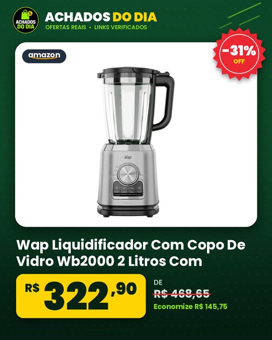 Wap Liquidificador Com Copo De Vidro Wb2000 2 Litros Com Velocidade Variável 1000w 220v