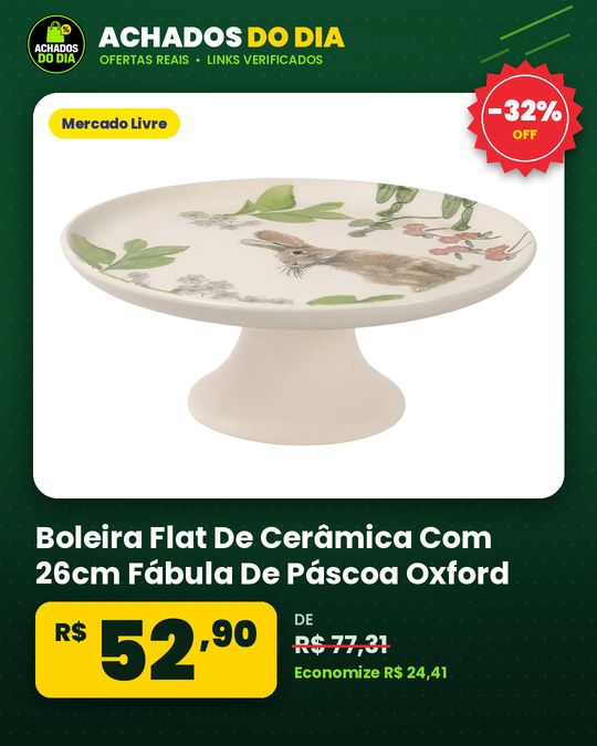 Boleira Flat De Cerâmica Com 26cm Fábula De Páscoa Oxford