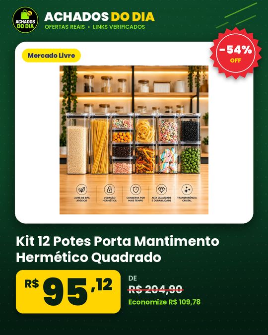 Kit 12 Potes Porta Mantimento Hermético Quadrado