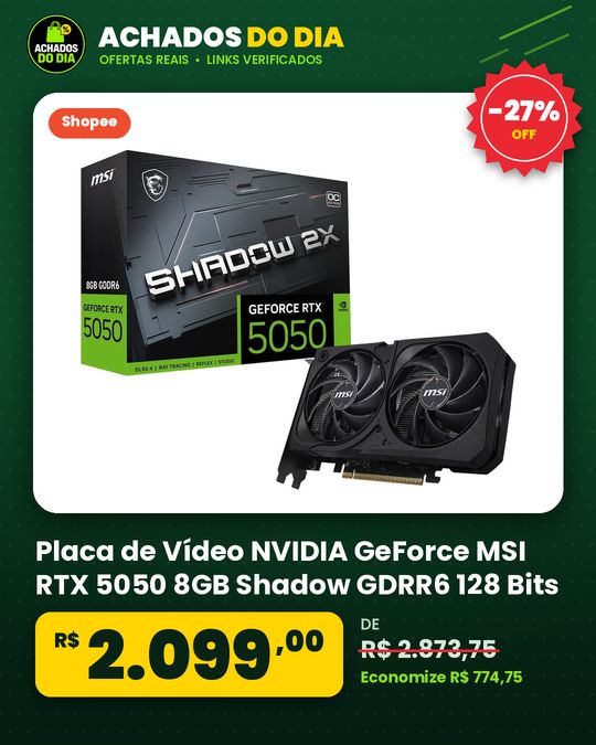 Placa de Vídeo NVIDIA GeForce MSI RTX 5050 8GB Shadow GDRR6 128 Bits - 912-V538
