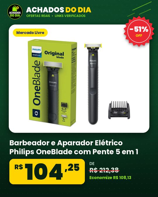 Barbeador e Aparador Elétrico Philips OneBlade com Pente 5 em 1, Sem Fio e À Prova D'Água - QP142510