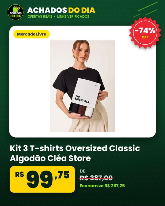 Kit 3 T-shirts Oversized Classic Algodão Cléa Store