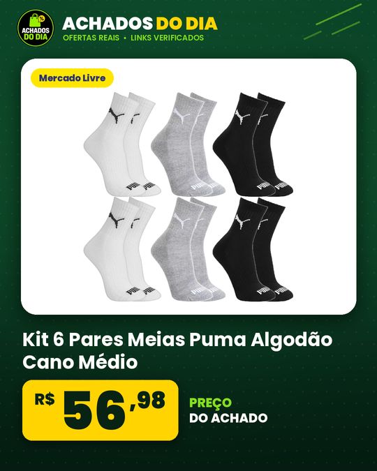 Kit 6 Pares Meias Puma Algodão Cano Médio