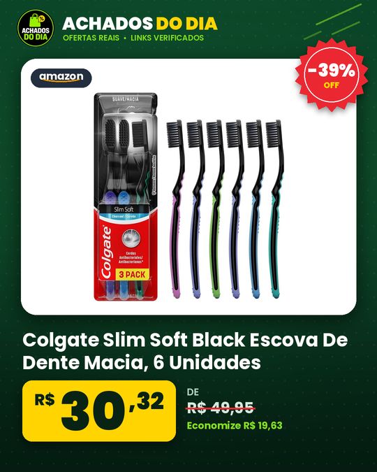 Colgate Slim Soft Black Escova De Dente Macia, 6 Unidades