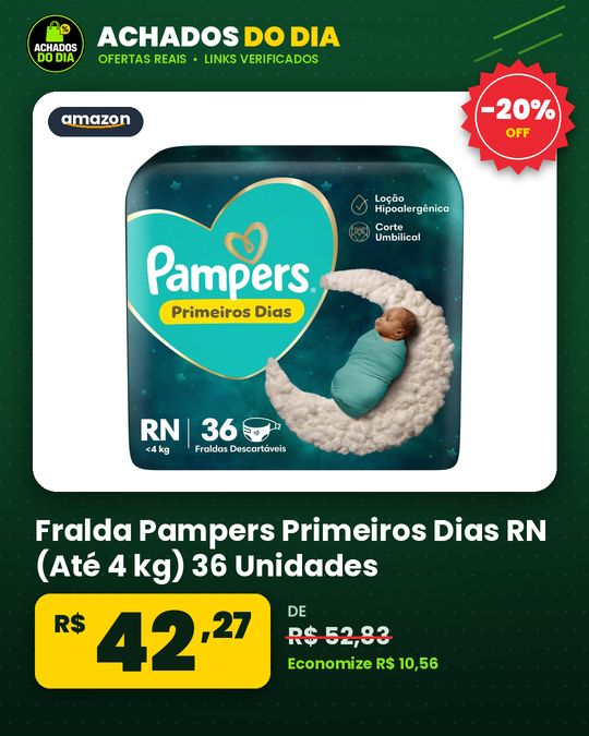 Fralda Pampers Primeiros Dias RN (Até 4 kg) 36 Unidades